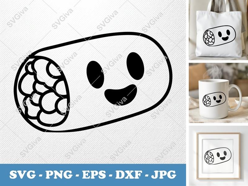 Breakfast Burrito SVG | Smiling Face Soft Puffy Shapes | PNG DXF EPS | Cricut Silhouette Cut File