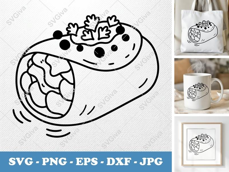 Breakfast Burrito SVG with Garnish | Puffy Shapes, Pillow-Soft Forms | PNG DXF EPS for Cricut Silhouette