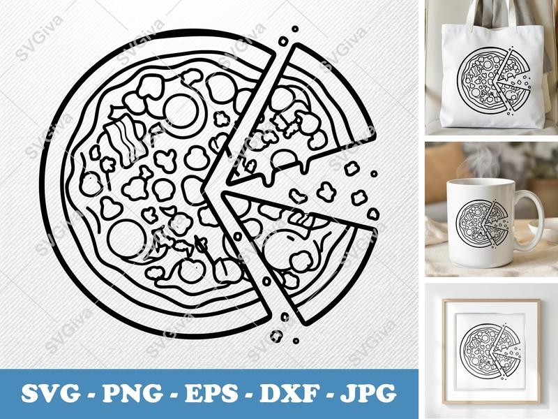 Breakfast Pizza partially eaten SVG | Rounded Bean-Shaped Cut File for Cricut, Silhouette | PNG DXF EPS