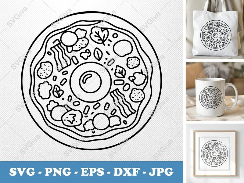 Breakfast Pizza SVG | Modern Clean Design, Egg Bacon Greens | PNG EPS DXF | Cricut Silhouette Cut File