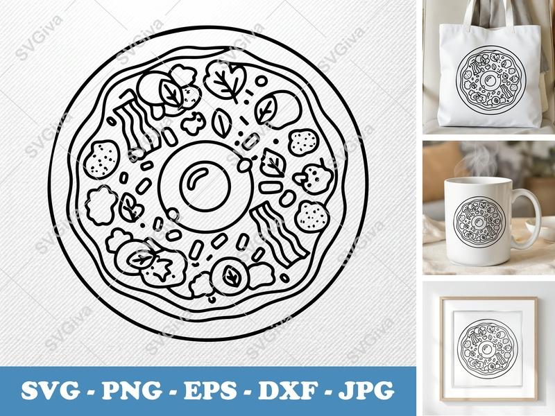 Breakfast Pizza SVG | Modern Clean Design, Egg, Bacon, Veggies | PNG EPS DXF for Cricut, Silhouette Cut File