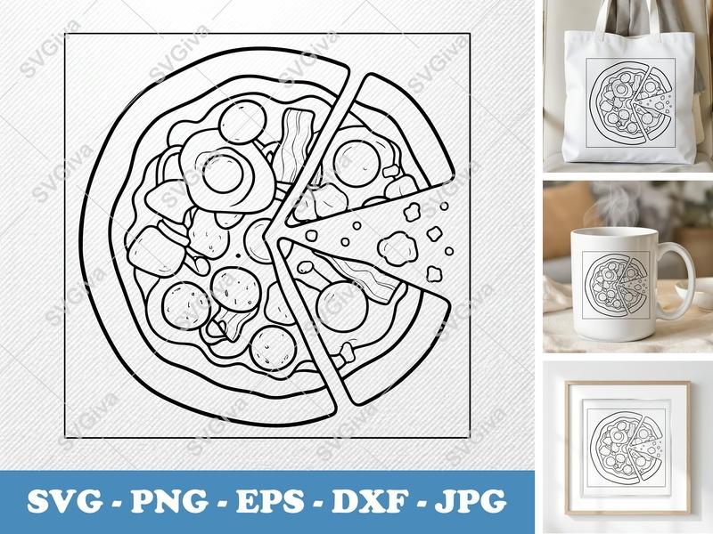 Breakfast Pizza SVG | Modern Clean Design, Foodie Cut File, Bacon & Eggs | PNG EPS DXF for Cricut Silhouette