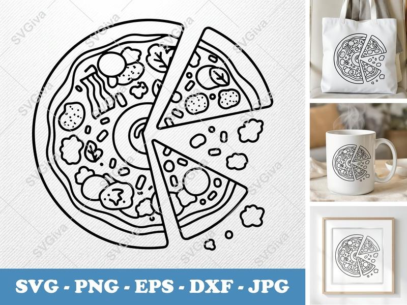 Breakfast Pizza SVG | Modern Food Outline Cut File | PNG EPS DXF for Cricut & Silhouette | Brunch Graphic Design