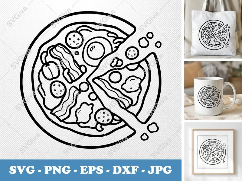 Breakfast Pizza SVG | Partially Eaten Pillow-Soft Design | PNG DXF EPS | Cricut Silhouette Cut File