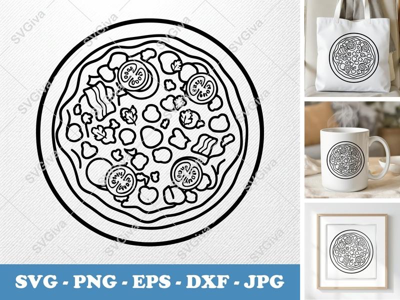 Breakfast Pizza SVG with Garnish | Friendly Rounded Forms | PNG DXF EPS | Cricut Silhouette Kitchen Cut File
