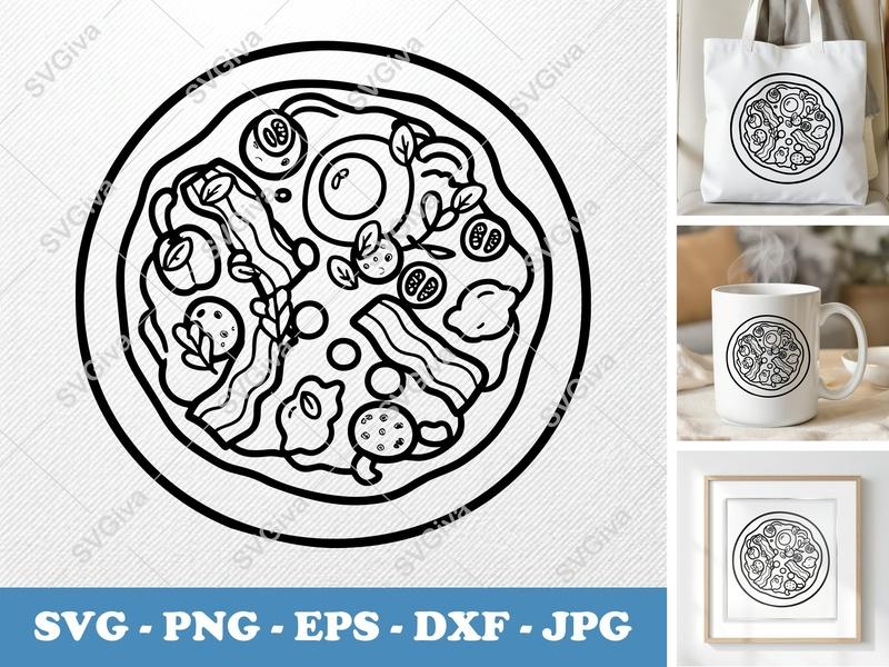 Breakfast Pizza with Garnish SVG | Puffy, Inflated Forms | PNG, DXF, EPS Files | Cricut, Silhouette Ready