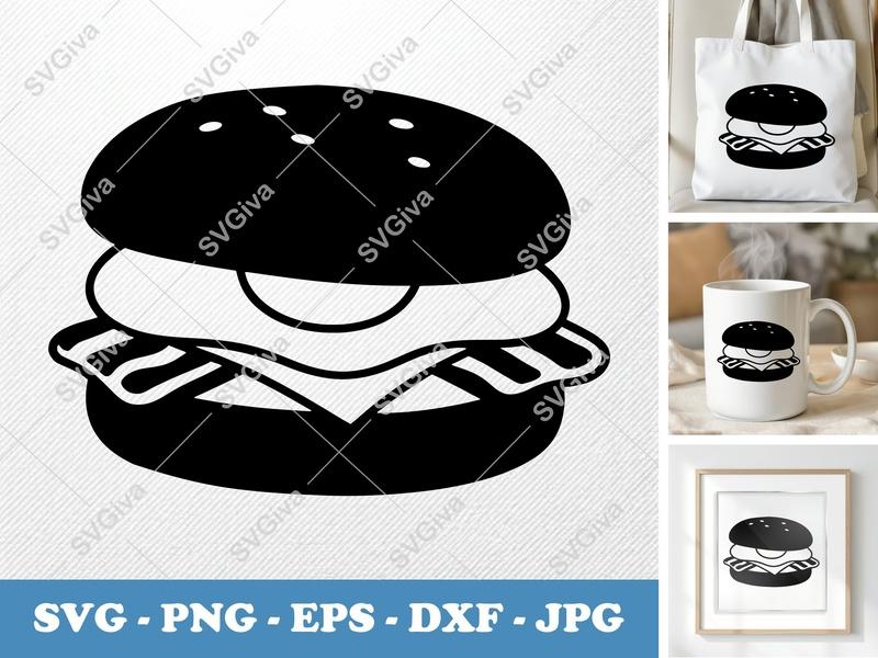 Breakfast Sandwich SVG | Bacon, Egg, Cheese Burger Cut File | PNG EPS DXF for Cricut & Silhouette | Modern Food Clipart