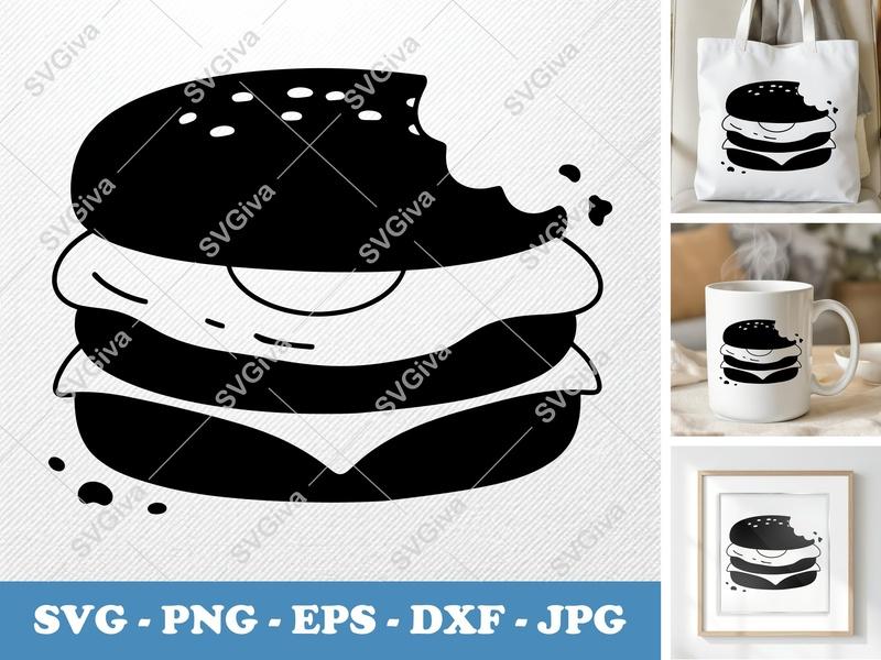 Breakfast Sandwich SVG | Bitten Burger, Egg, Cheese | Modern Clean Design | PNG EPS DXF for Cricut Silhouette