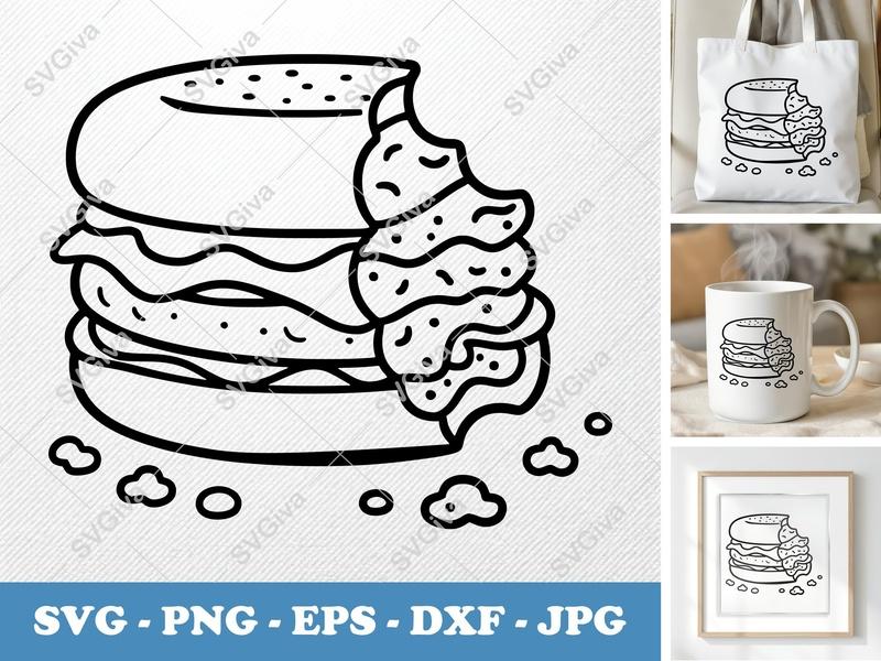 Breakfast Sandwich SVG | Bitten, Modern Clean Line Art, Foodie | PNG EPS DXF | Cricut Silhouette File