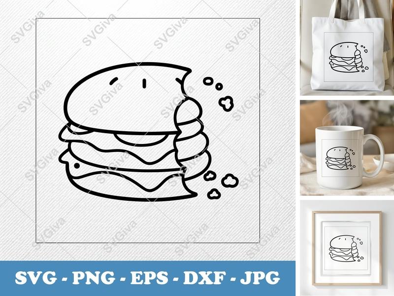 Breakfast Sandwich SVG | Bitten, Modern, Clean Line Art | PNG EPS DXF | Cricut Silhouette Cut File