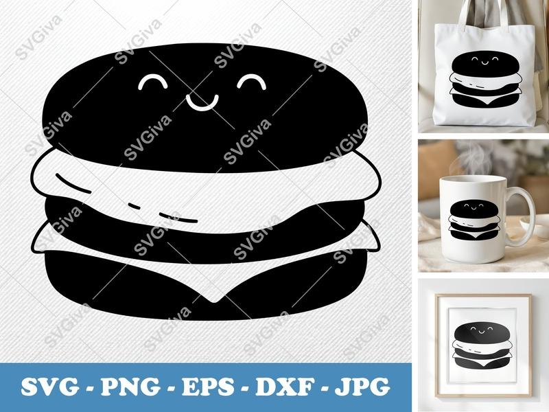 Breakfast Sandwich SVG | Cute Kawaii Food, Modern Design | PNG EPS DXF for Cricut, Silhouette | Happy Face Clip Art