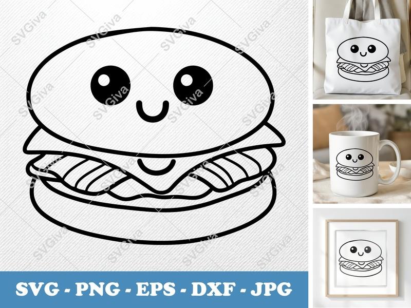 Breakfast Sandwich SVG | Cute Kawaii Food Outline | Modern Clean Design | PNG EPS DXF | Cricut Silhouette File