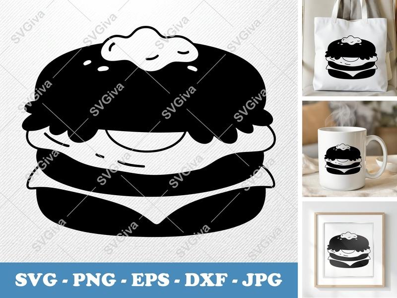 Breakfast Sandwich SVG | Modern Clean Design, Egg and Cheese | PNG EPS DXF for Cricut Silhouette