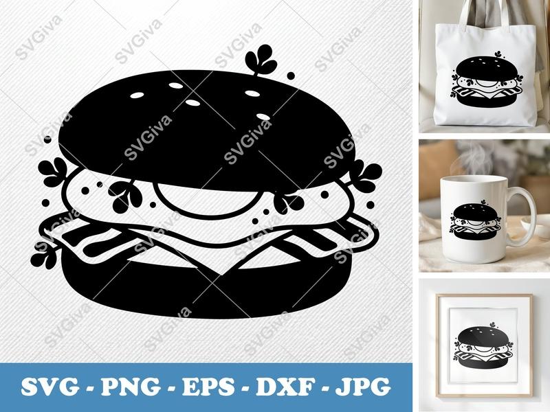 Breakfast Sandwich SVG | Modern Clean Design, Egg Bacon Cheese | PNG EPS DXF | Cricut Silhouette Cut File