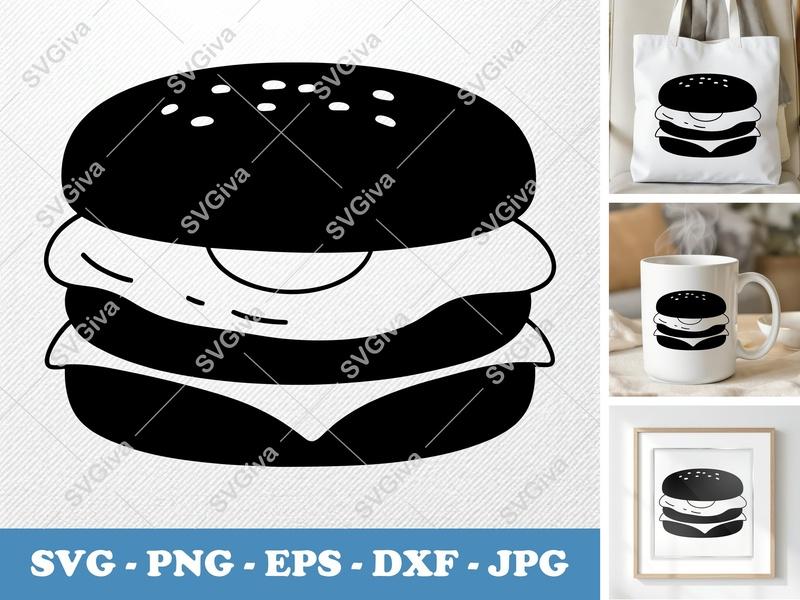 Breakfast Sandwich SVG | Modern Clean Design, Egg & Cheese | PNG EPS DXF | Cricut Silhouette Cut File