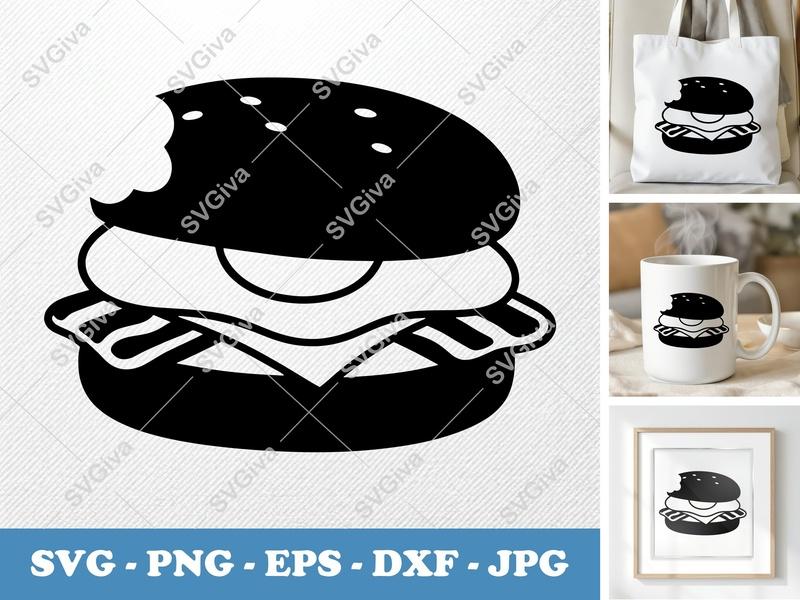 Breakfast Sandwich SVG | Modern Cut File with Bite | Egg, Bacon, Cheese | PNG EPS DXF for Cricut & Silhouette