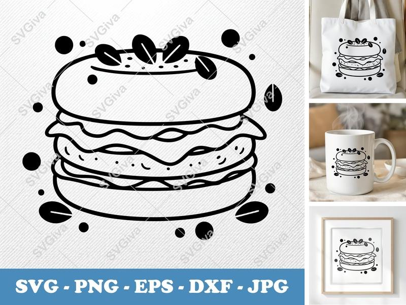 Breakfast Sandwich SVG | Modern Food Outline Cut File | PNG EPS DXF for Cricut & Silhouette | Kitchen Decor Clipart