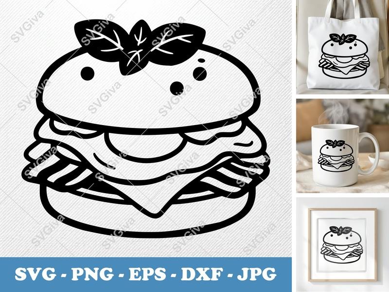Breakfast Sandwich SVG with Garnish | Puffy Pillow Soft Shapes | PNG DXF EPS | Cricut Silhouette Cut File