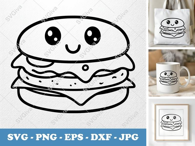 Breakfast Sandwich with Smiling Face SVG | Friendly Bean-Shaped Cut File | PNG, DXF, EPS for Cricut & Silhouette