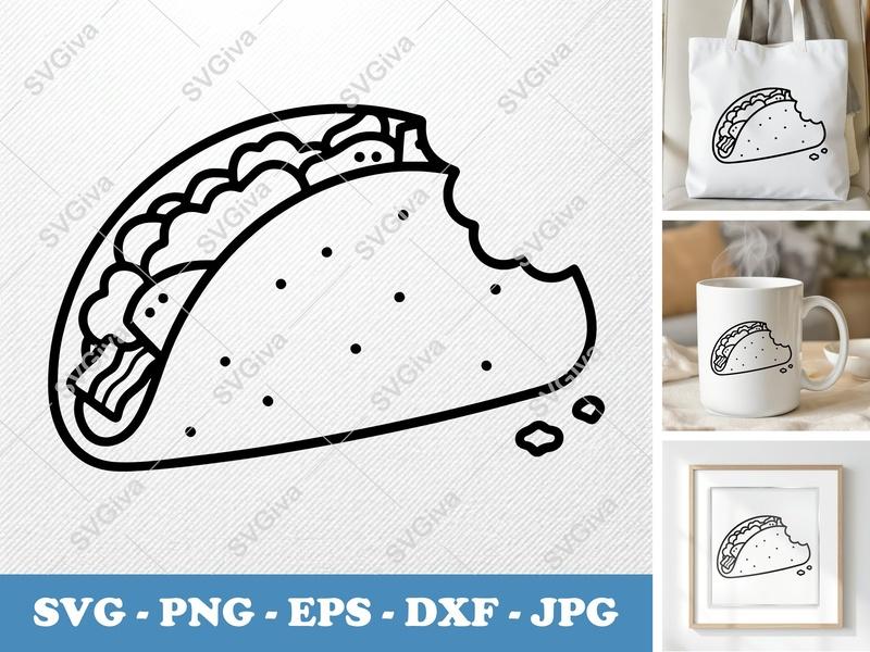 Breakfast Taco SVG | Bitten Outline Clipart, Food Cut File, Cute Morning Meal Design | PNG EPS DXF for Cricut Silhouette