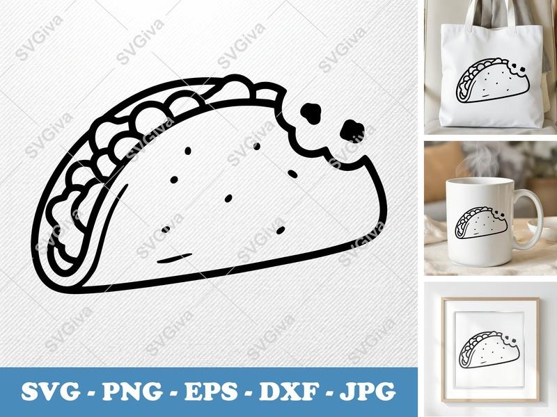 Breakfast Taco SVG | Bitten Outline Cut File | Modern Food PNG EPS DXF for Cricut & Silhouette | Kitchen Clipart