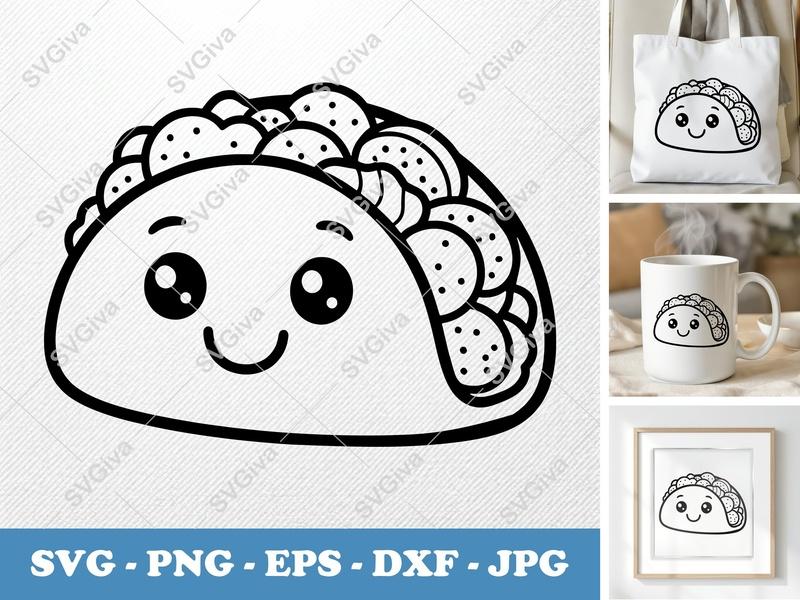 Breakfast Taco SVG | Kawaii Happy Face Food Clipart | Modern Clean Design | PNG EPS DXF for Cricut & Silhouette