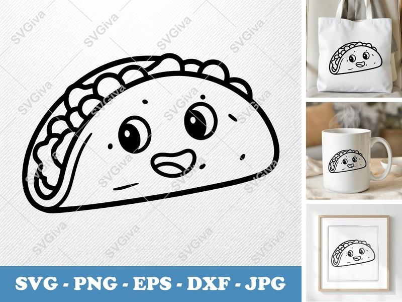 Breakfast Taco SVG | Kawaii Happy Face Food Cut File | PNG EPS DXF for Cricut & Silhouette | Cute Modern Design