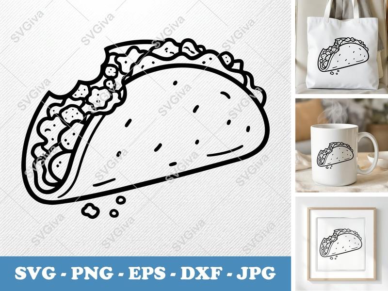 Breakfast Taco SVG | Modern Clean Design, Bitten Taco, Foodie Cut File | PNG EPS DXF for Cricut Silhouette