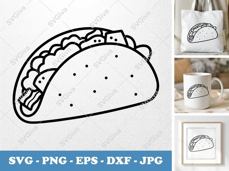 Breakfast Taco SVG | Modern Clean Design Cut File for Cricut, Silhouette | PNG, EPS, DXF | Foodie Kitchen Decor