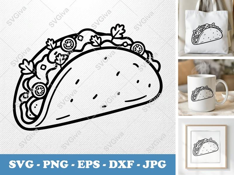 Breakfast Taco SVG | Modern Clean Design, Food Outline, Black & White | PNG EPS DXF for Cricut Silhouette