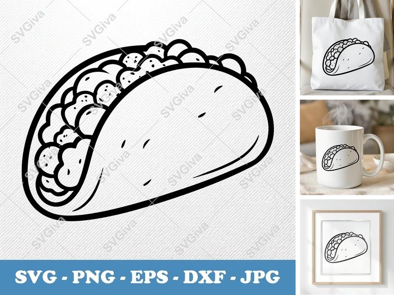 Breakfast Taco SVG | Modern Clean Line Art, Cartoon Food | PNG EPS DXF for Cricut & Silhouette | Kitchen Decor, Funny Tacos