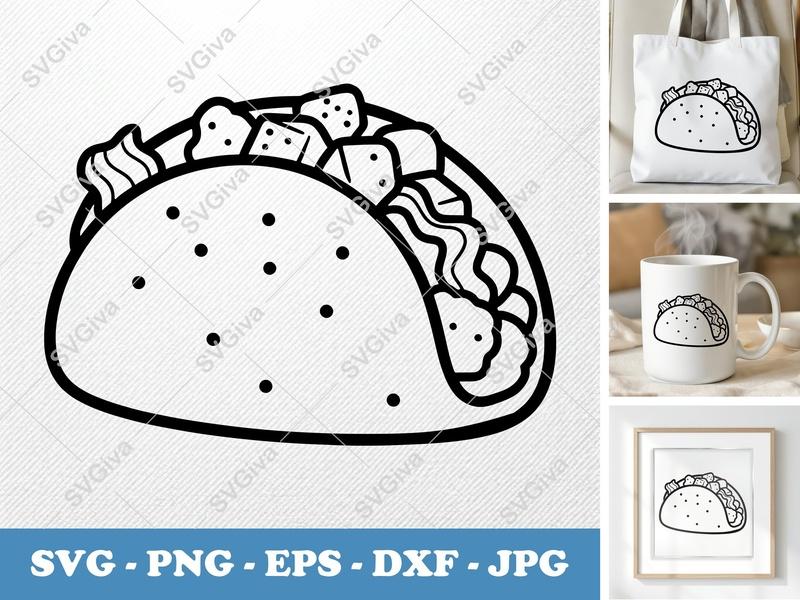 Breakfast Taco SVG | Modern Clean Line Art | Foodie Clipart | PNG EPS DXF for Cricut, Silhouette, Cutting Machines
