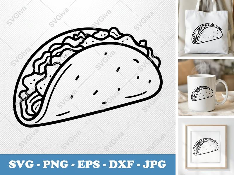 Breakfast Taco SVG | Modern Clean Line Art, Mexican Food Clipart, Outline Design | PNG EPS DXF for Cricut Silhouette