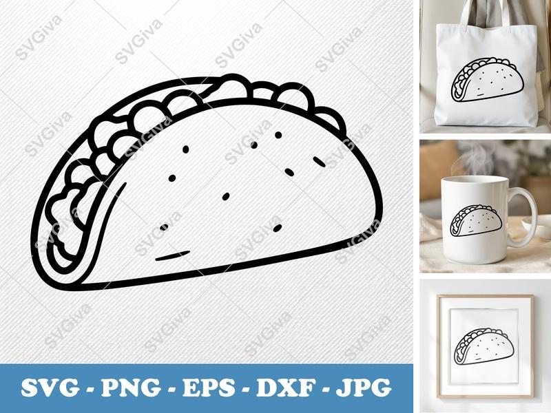 Breakfast Taco SVG | Modern Clean Line Art Outline | PNG EPS DXF | Cricut Silhouette Cut File | Food Clipart Vector