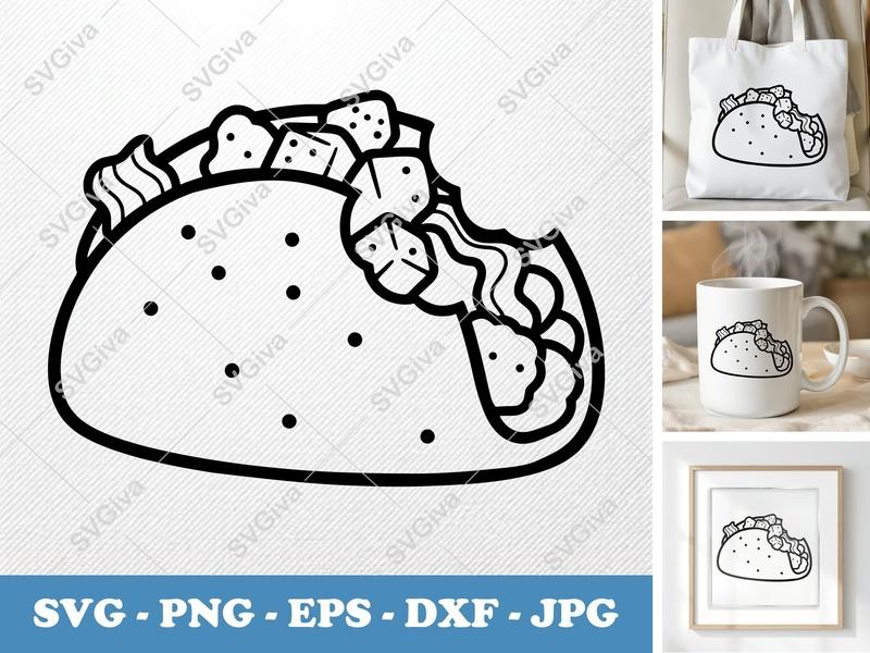 Breakfast Taco SVG | Modern Outline, Bitten Food Clipart | PNG EPS DXF for Cricut Silhouette Cutting Machines