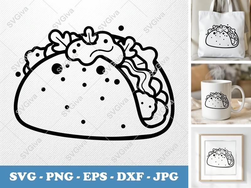 Breakfast Taco SVG | Modern Outline Design, Minimalist Food Clipart | PNG EPS DXF for Cricut Silhouette