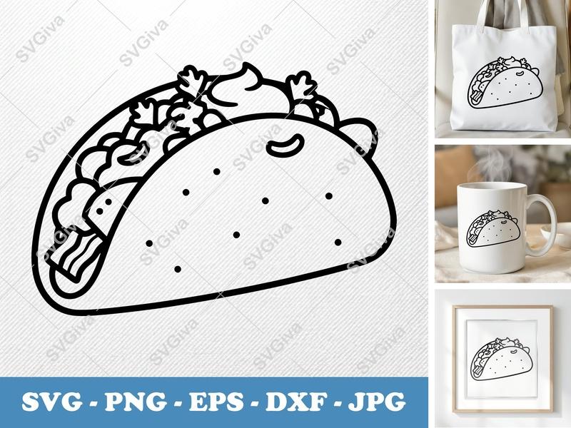 Breakfast Taco SVG | Modern Outline Food Clipart, Cute Taco Line Art | PNG EPS DXF for Cricut, Silhouette, Shirt Design