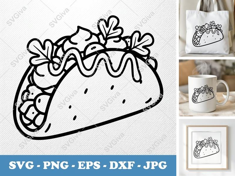 Breakfast Taco SVG | Puffy Soft Forms | with Garnish | PNG DXF EPS | Cricut Silhouette File