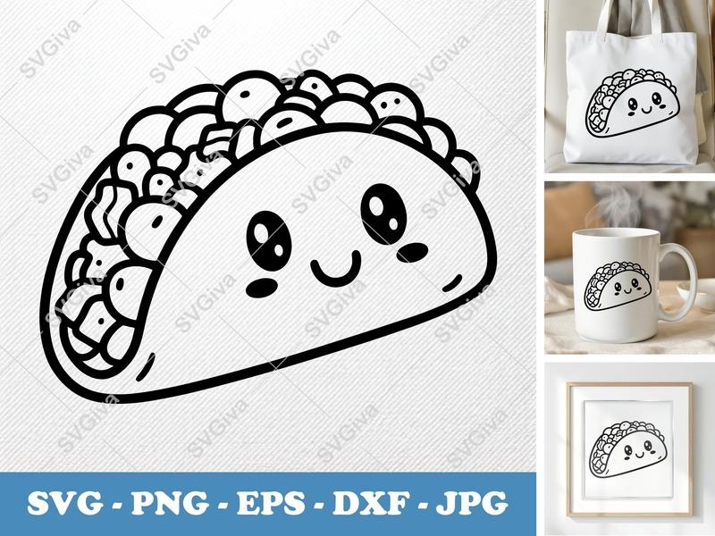 Breakfast Taco with Smiling Face SVG, Puffy Shapes, Inflated Style PNG DXF EPS | Cricut Silhouette