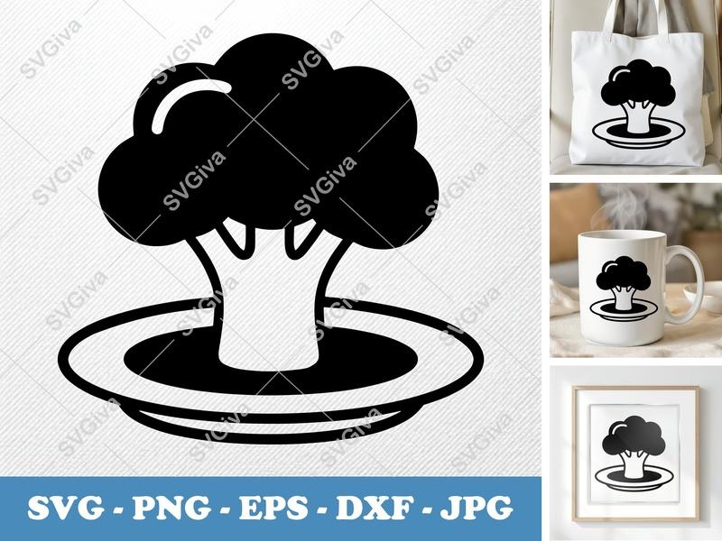 Broccoli on a Plate SVG | Puffy Shapes, Pillow Soft Forms | PNG DXF EPS | Cricut Silhouette File