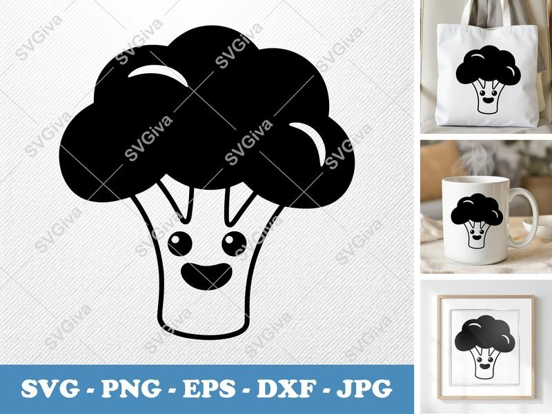 Broccoli SVG, Cute Kawaii Vegetable Cut File, Modern Food Clipart PNG EPS DXF for Cricut & Silhouette, Kids Healthy Eat Design
