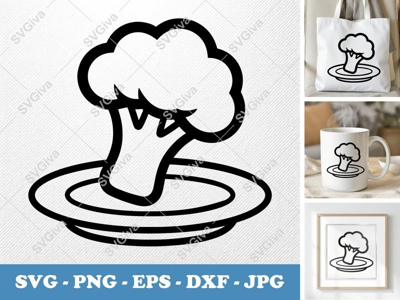 Broccoli SVG | Modern Clean Design, Vegetable Outline, Plate Icon | PNG EPS DXF for Cricut, Silhouette