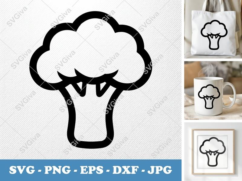Broccoli SVG, Modern Clean Design, Vegetable Outline PNG, EPS, DXF | Cricut, Silhouette Cut File, Healthy Food Clipart