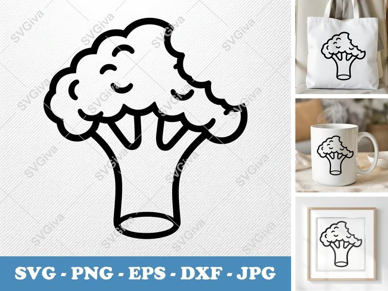 Broccoli SVG | Modern Clean Outline | PNG EPS DXF Cut File for Cricut, Silhouette | Vegetable Food Healthy Clip Art