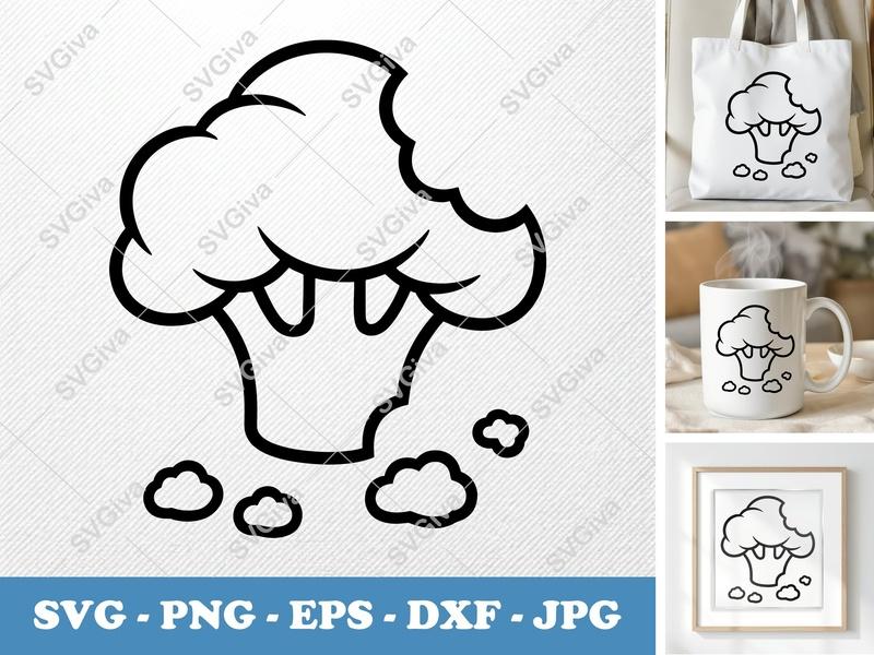 Broccoli SVG, Outline Vegetable Clipart, Modern Food Cut File, PNG EPS DXF for Cricut & Silhouette, Kitchen Decal Vector