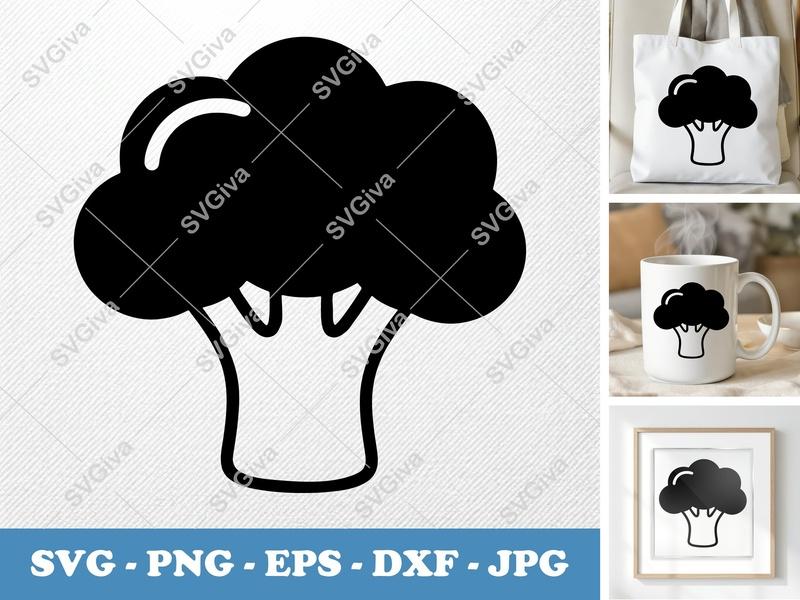 Broccoli SVG | Puffy Cloud Shape, Inflated Look | PNG DXF EPS | Cricut Silhouette Cut File