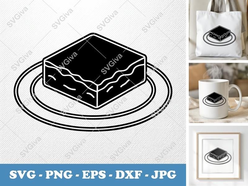 Brownie on a plate SVG PNG DXF EPS | Dessert Cut File for Cricut Silhouette Food