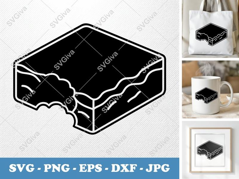 Brownie Partially Eaten SVG | Dessert Cut File PNG DXF EPS Cricut Silhouette Food