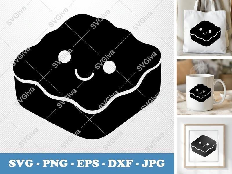 Brownie SVG, Kawaii Dessert Food Cut File, Cute Bakery Snack, PNG EPS DXF, Cricut & Silhouette Design, Modern Vector Clipart