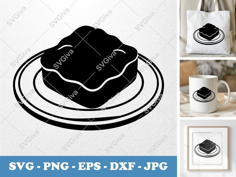 Brownie SVG, Modern Dessert Cut File, Food Outline, PNG, EPS, DXF for Cricut & Silhouette, Bakery Clipart, Sweet Treat Vector